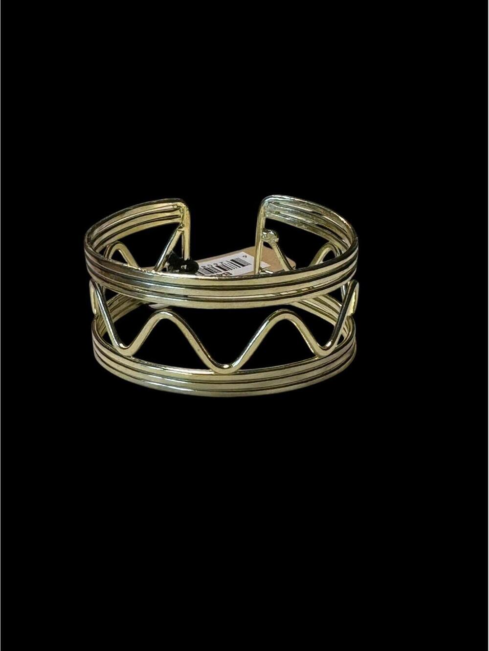 Gold Tone Open Cuff Bracelet with Wave Design